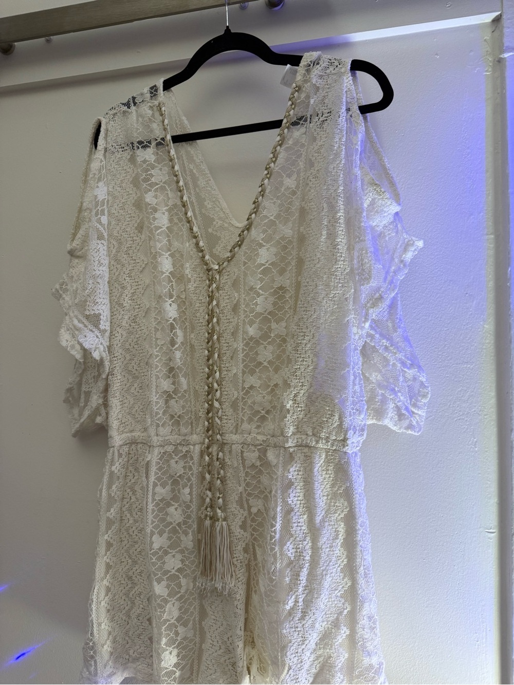 VENUS Ivory Lace V-Neck Romper with Tassel